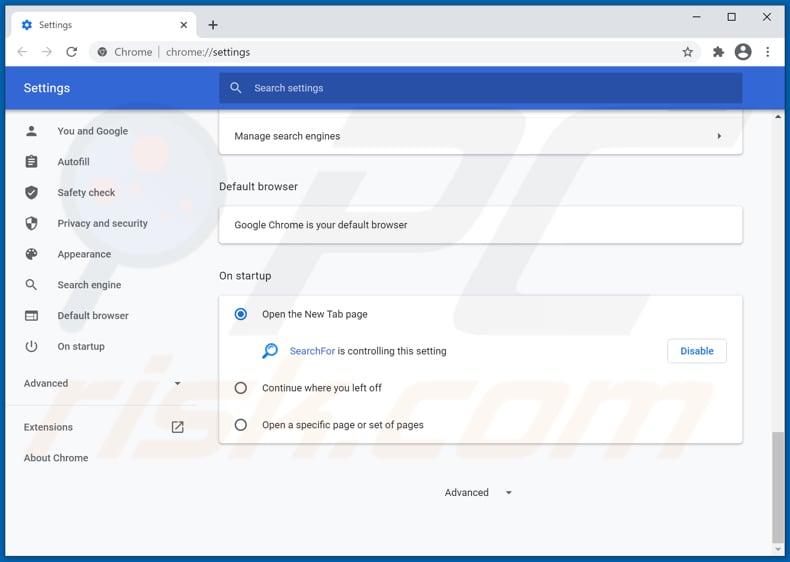 Usuwanie searchfor.cc ze strony domowej Google Chrome
