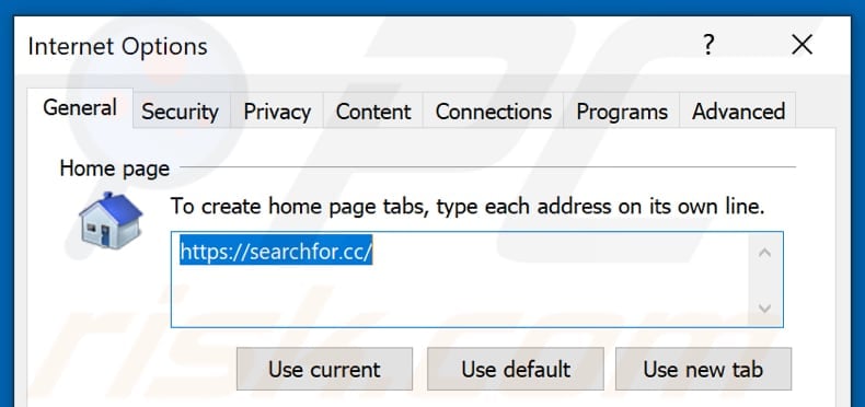 Usuwanie searchfor.cc ze strony domowej Internet Explorer