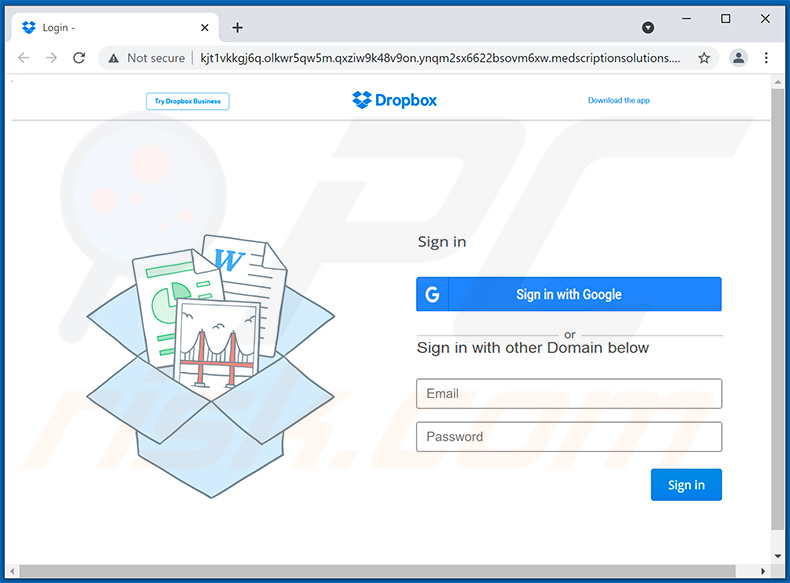 Witryna phishingowa o tematyce Dropbox