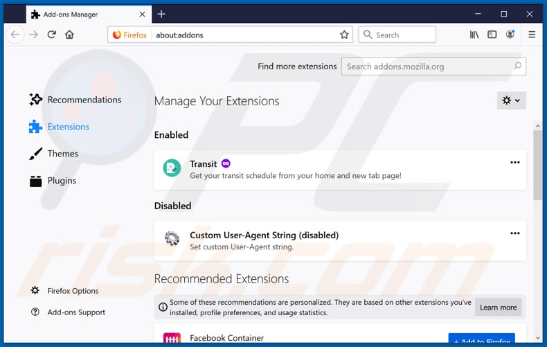Usuwanie rozszerzeń powiązanych z freesearchconverters.com z Mozilla Firefox