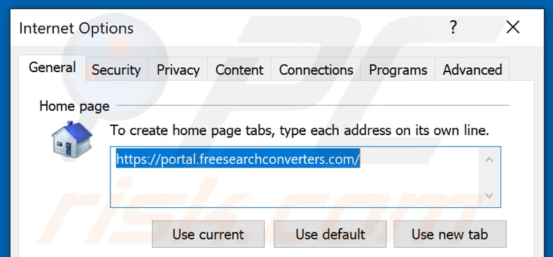 Removing freesearchconverters.com from Internet Explorer homepage