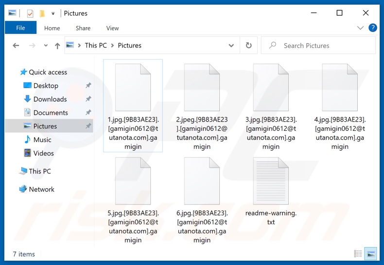 Pliki zaszyfrowane przez ransomware Gamigin (rozszerzenie .gamigin)