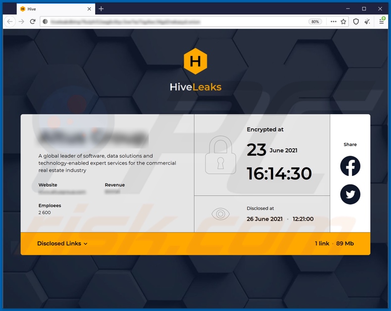 Witryna ransomware wyciekająca dane Hive