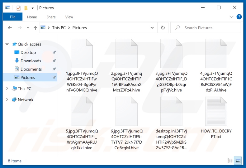 Pliki zaszyfrowane przez ransomware Hive (rozszerzenie .hive)
