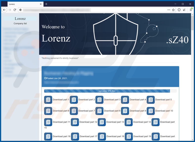 Strona z wyciekiem danych ransomware Lorenz
