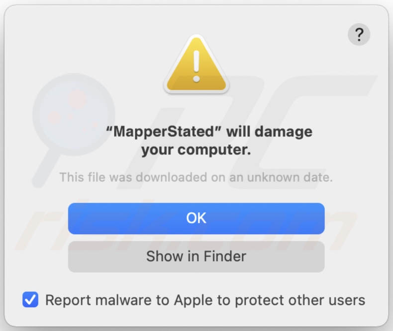 Pop-ip widoczny, gdy adware MapperState jest obecne w systemie