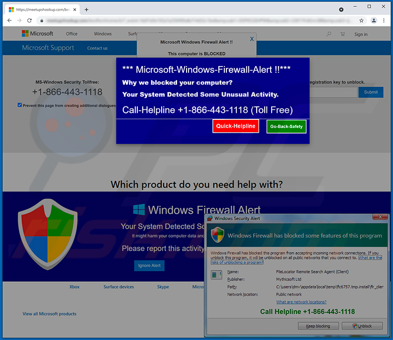 Oszustwo pop-up Microsoft Windows Firewall Alert