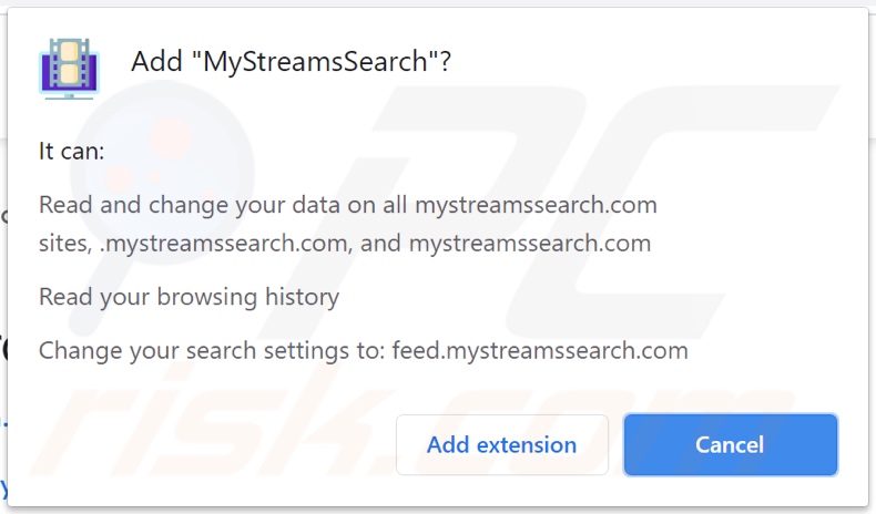 Porywacz przeglądarki MyStreamsSearch proszący o pozwolenia