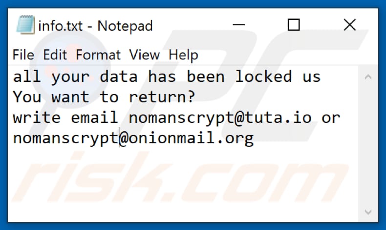 Plik tekstowy ransomware Nmc (info.txt)