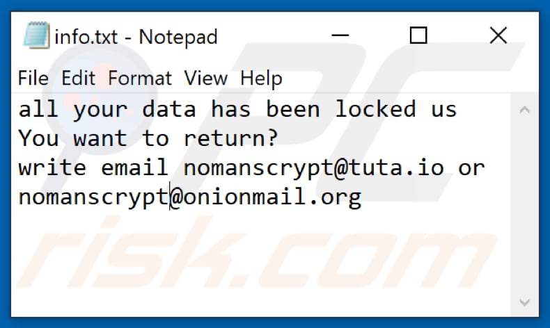 Plik tekstowy ransomware Nmc (info.txt)