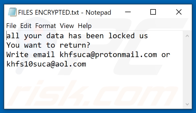 Plik tekstowy ransomware Pr09 (FILES ENCRYPTED.txt)