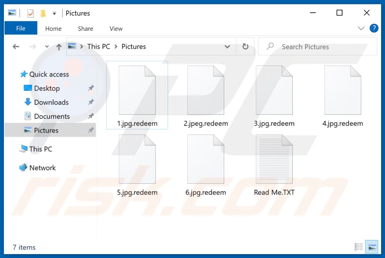 Pliki zaszyfrowane przez ransomware Redeemer (rozszerzenie .redeem)