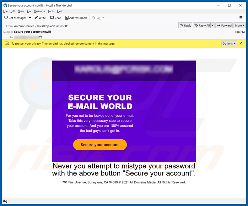 Kampania spamowa SECURE YOUR E-MAIL WORLD