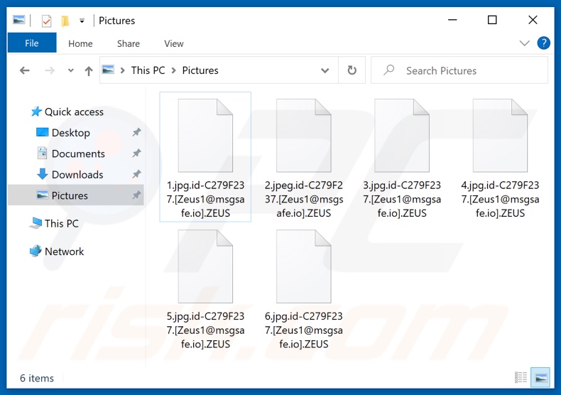 Pliki zaszyfrowane przez ransomware ZEUS (rozszerzenie .ZEUS)