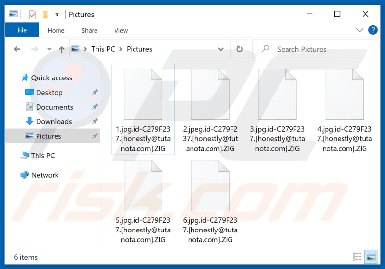 Pliki zaszyfrowane przez ransomware ZIG (rozszerzenie .ZIG)