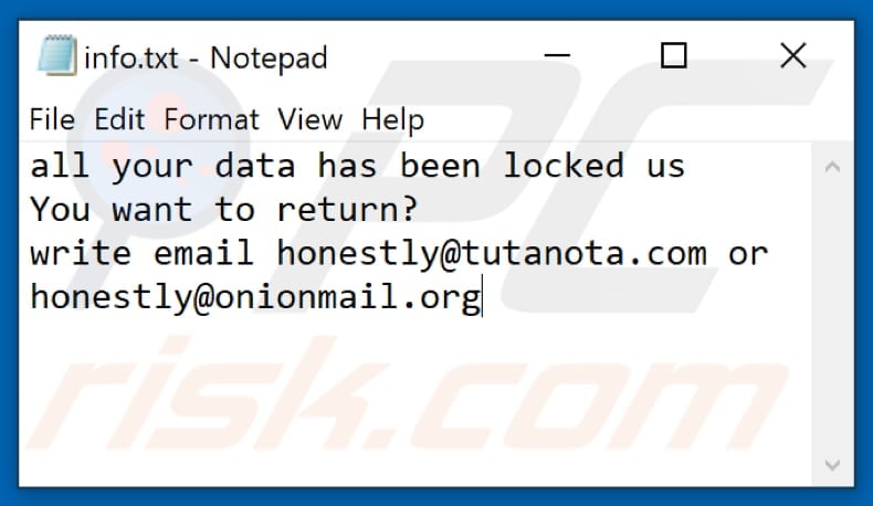Plik tekstowy ransomware ZIG (info.txt)