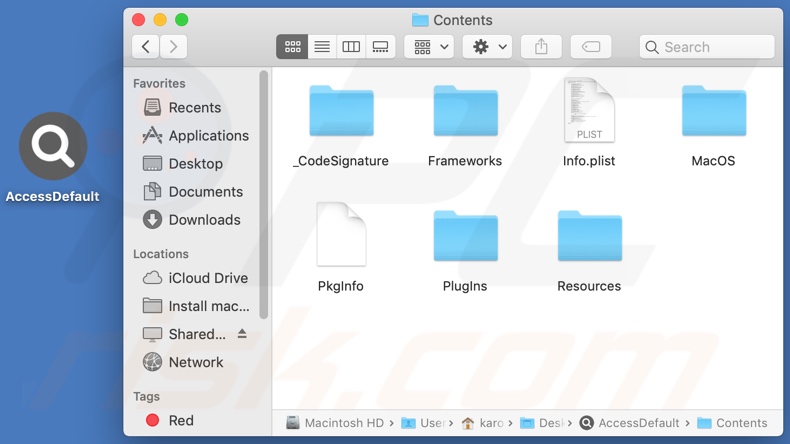 Folder instalacji adware AccessDefault