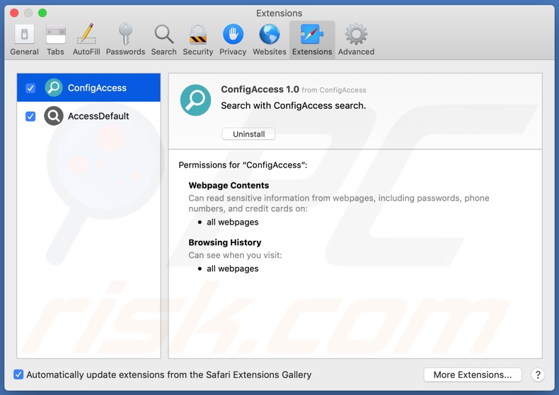 Adware ConfigAccess zainstalowane na Safari