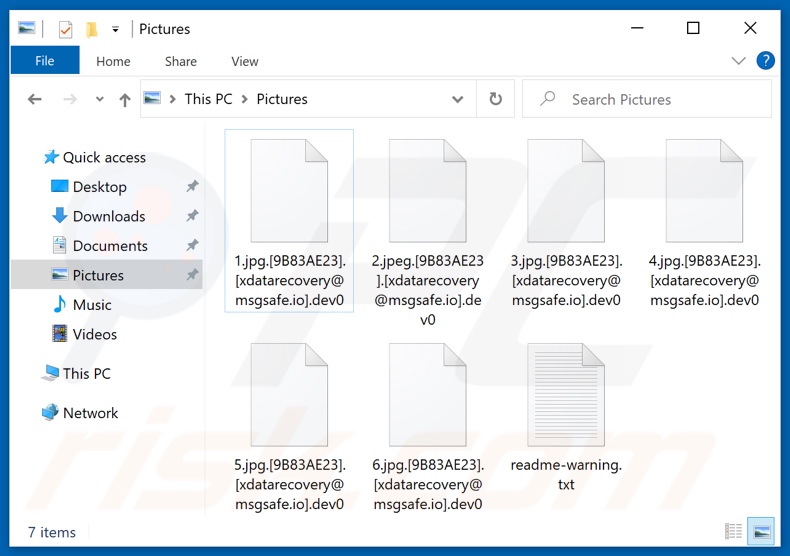 Pliki zaszyfrowane przez ransomware Dev0 (rozszerzenie .dev0)