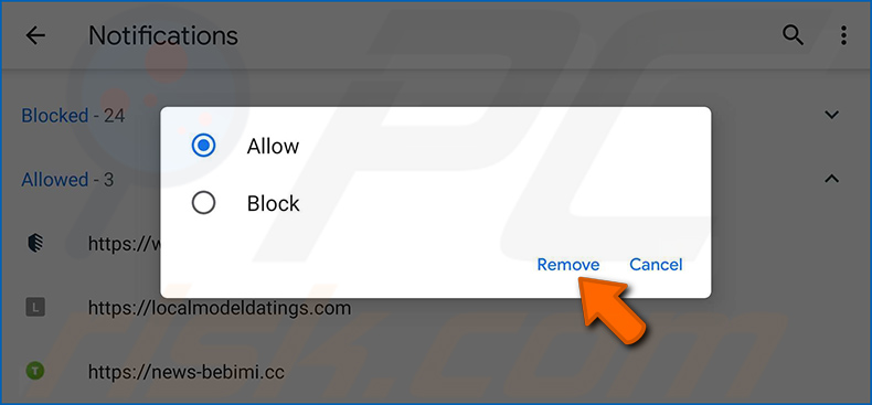Wyłączenie powiadomień przeglądarki w przeglądarce Google Chrome (Android)