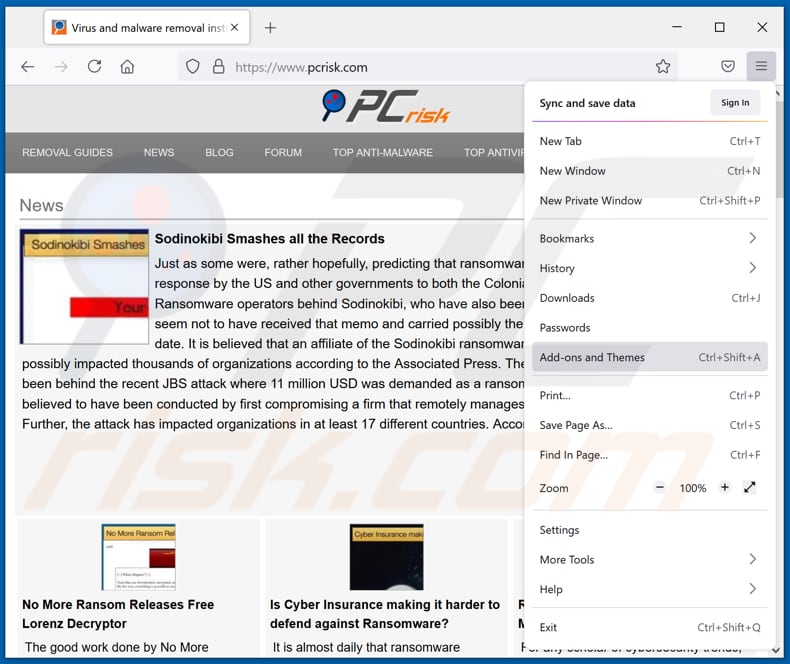 Usuwanie zwodniczych rozszerzeń z Mozilla Firefox krok 1