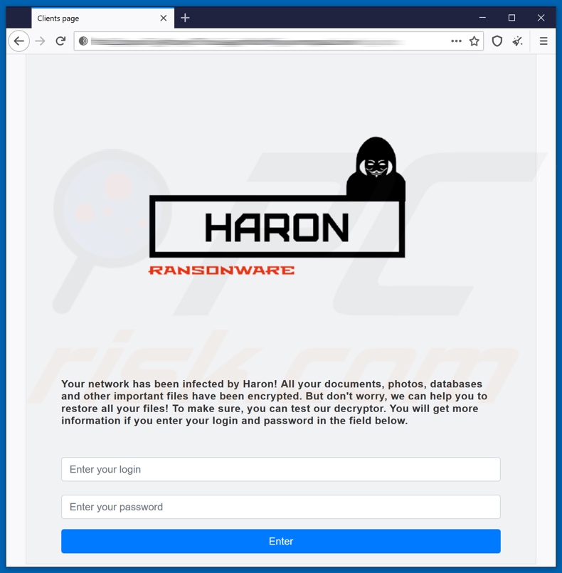 Witryna logowania ransomware Haron