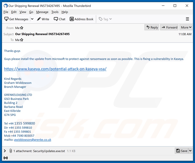 E-mailowa kampania spamowa rozsyłająca malware Kaseya