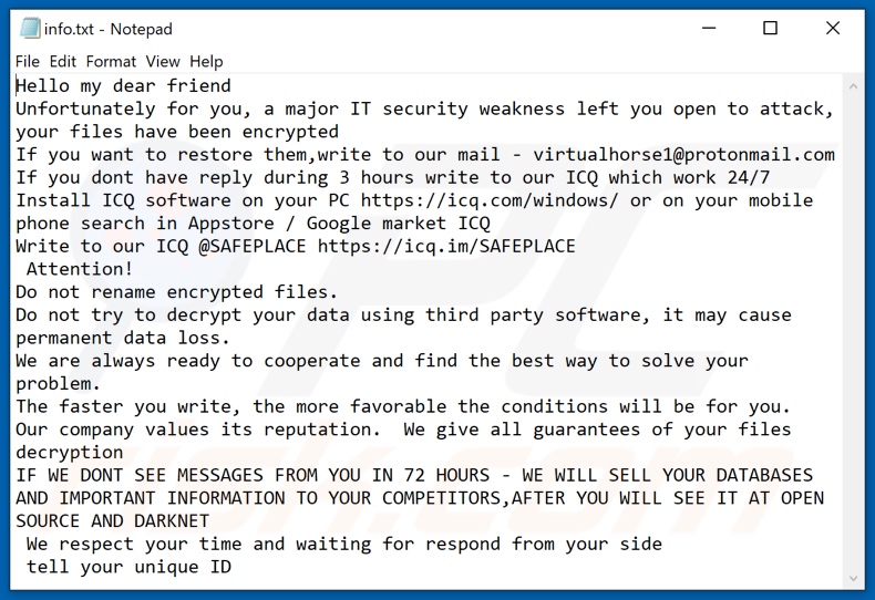 Plik tekstowy ransomware LOWPRICE (info.txt)