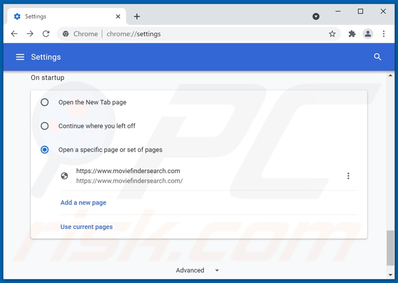 Usuwanie moviefindersearch.com ze strony domowej Google Chrome