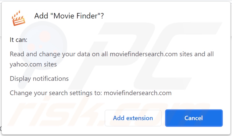 Porywacz przeglądarki Movie Finder proszący o różne pozwolenia