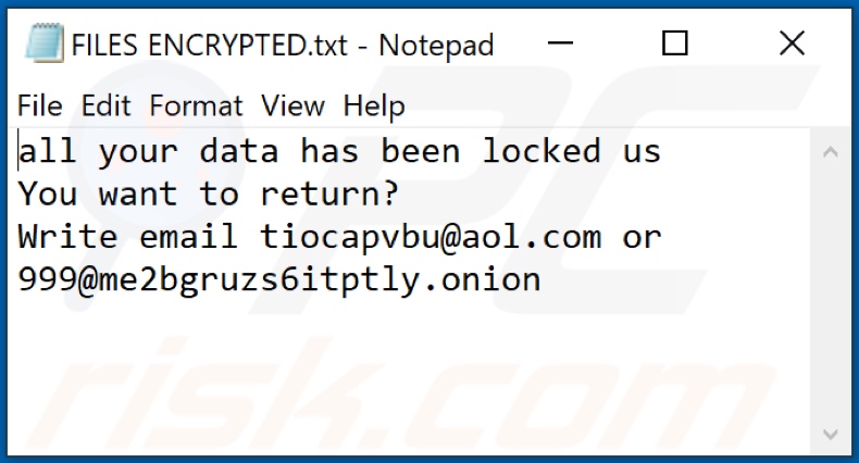Plik tekstowy ransomware OFF (FILES ENCRYPTED.txt)
