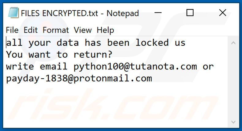 Plik tekstowy ransomware Pause (FILES ENCRYPTED.txt)