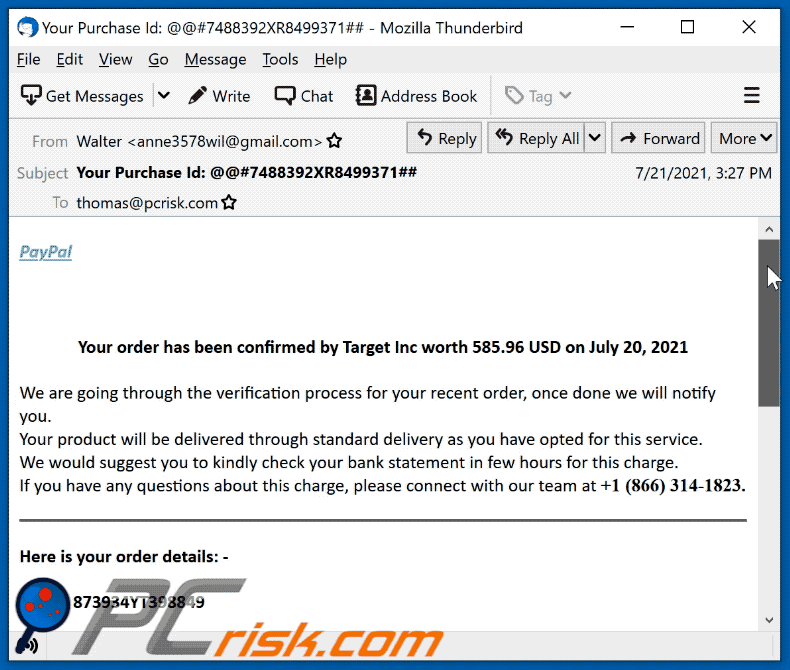 Wygląd oszukańczego e-maila phishingowego PayPal (GIF)