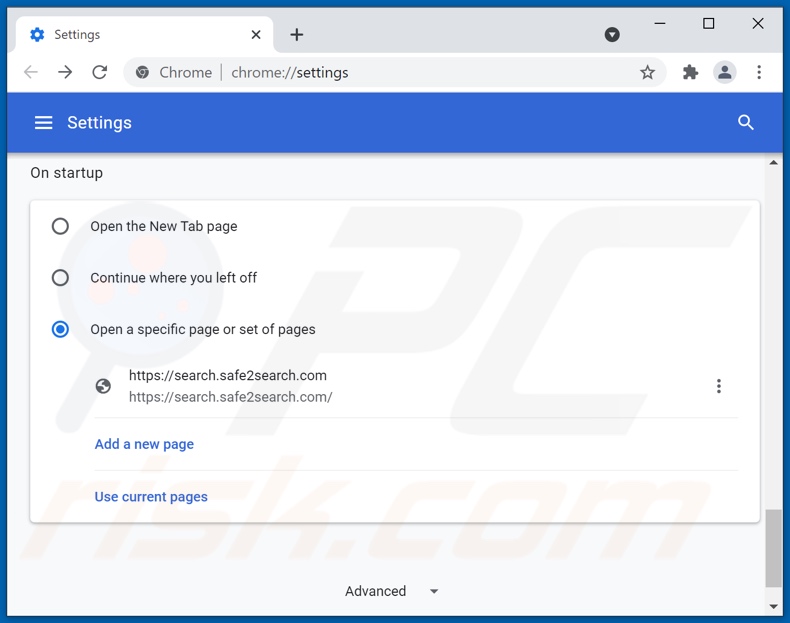 Usuwanie search.safe2search.com ze strony domowej Google Chrome