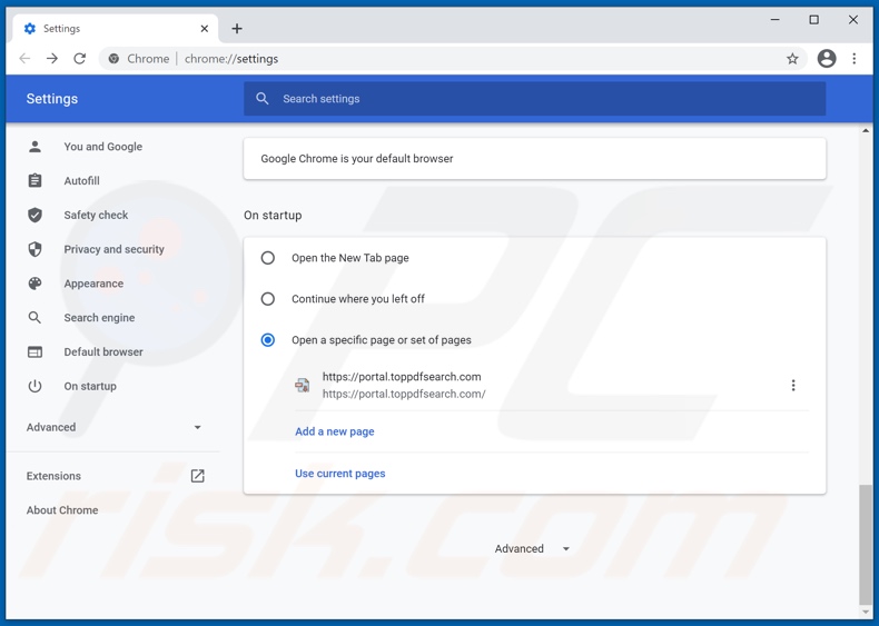 Usuwanie toppdfsearch.com ze strony domowej Google Chrome