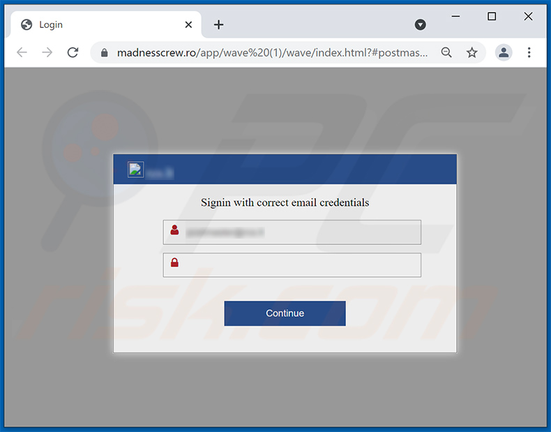 Strona phishingowa promowana przez e-mail spamowy Upgrade (madnesscrew[.]ro)