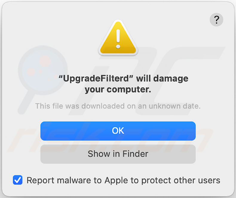 Ostrzeżenie pop-up wyświetlane, gdy obecne jest UpgradeFilter