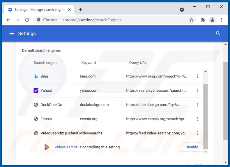 Usuwanie video-searchz.com z domyślnej wyszukiwarki Google Chrome