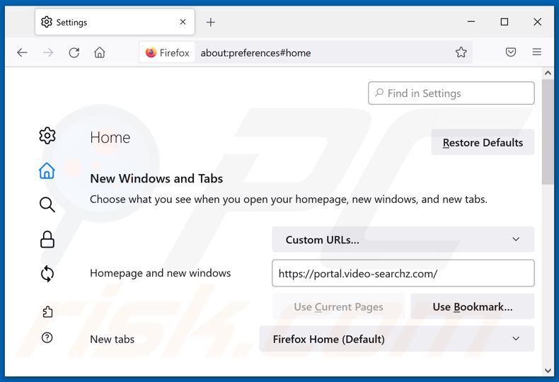 Usuwanie video-searchz.com ze strony domowej Mozilla Firefox