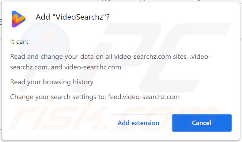 Porywacz przeglądarki VideoSearchz proszący o pozwolenia