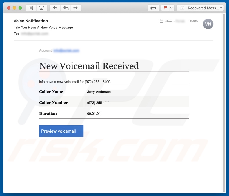 E-mailowa kampania spamowa Voicemail