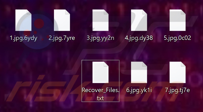 Pliki zaszyfrowane przez ransomware AstraLocker (rozszerzenie w postaci ciągu losowych znaków)