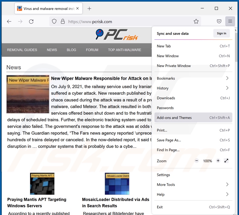 Usuwanie reklam captchaverifier[.]top z Mozilla Firefox krok 1
