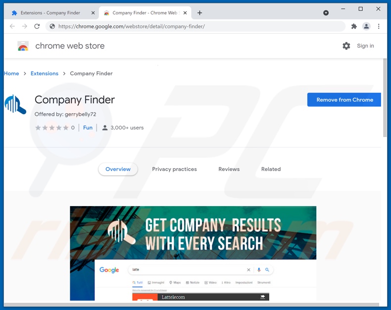 Adware Company Finder w sklepie Chrome Web Store