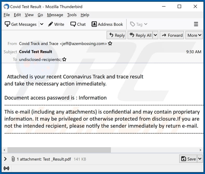 E-mail Coronavirus Track and trace result kampanii spamowej rozsyłającej malware