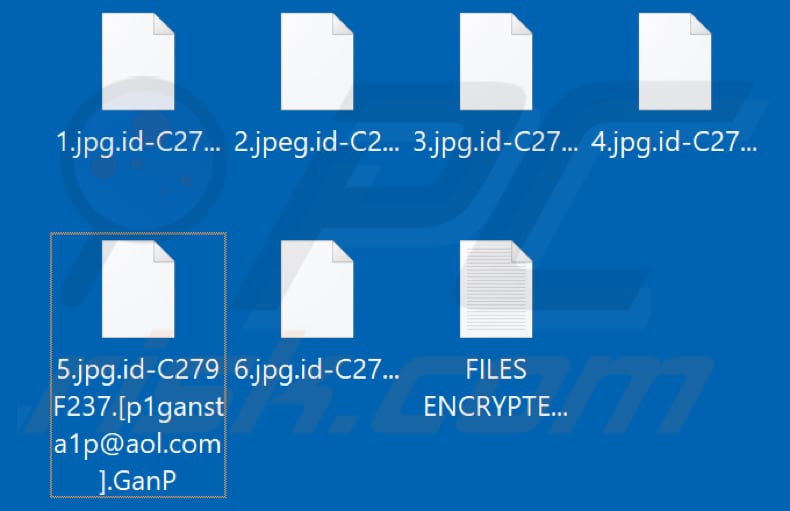 Pliki zaszyfrowane przez ransomware GanP (rozszerzenie .GanP)