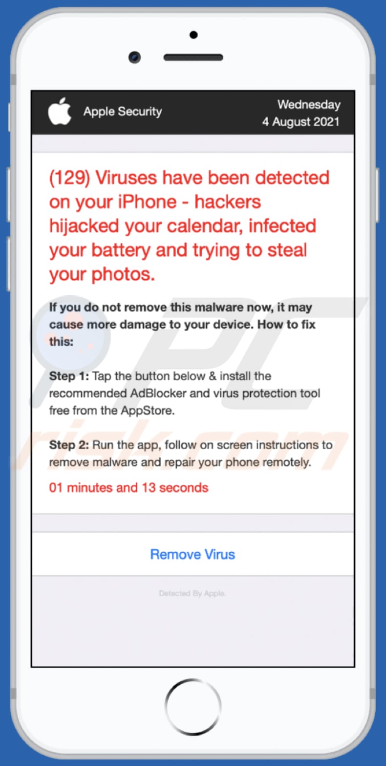Strona w tle oszustwa pop-up hackers hijacked your calendar infected your battery