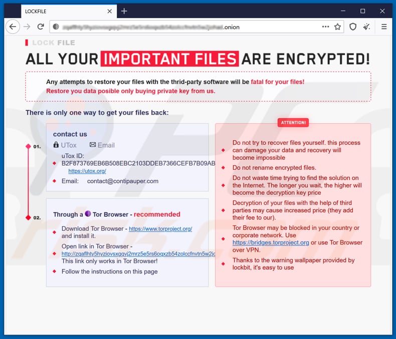 Witryna Tor ransomware lockfile