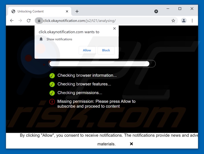 Przekierowania pop-up okaynotification[.]com