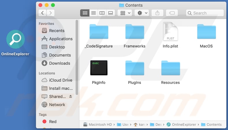 Folder zawartości adware onlineexplorer